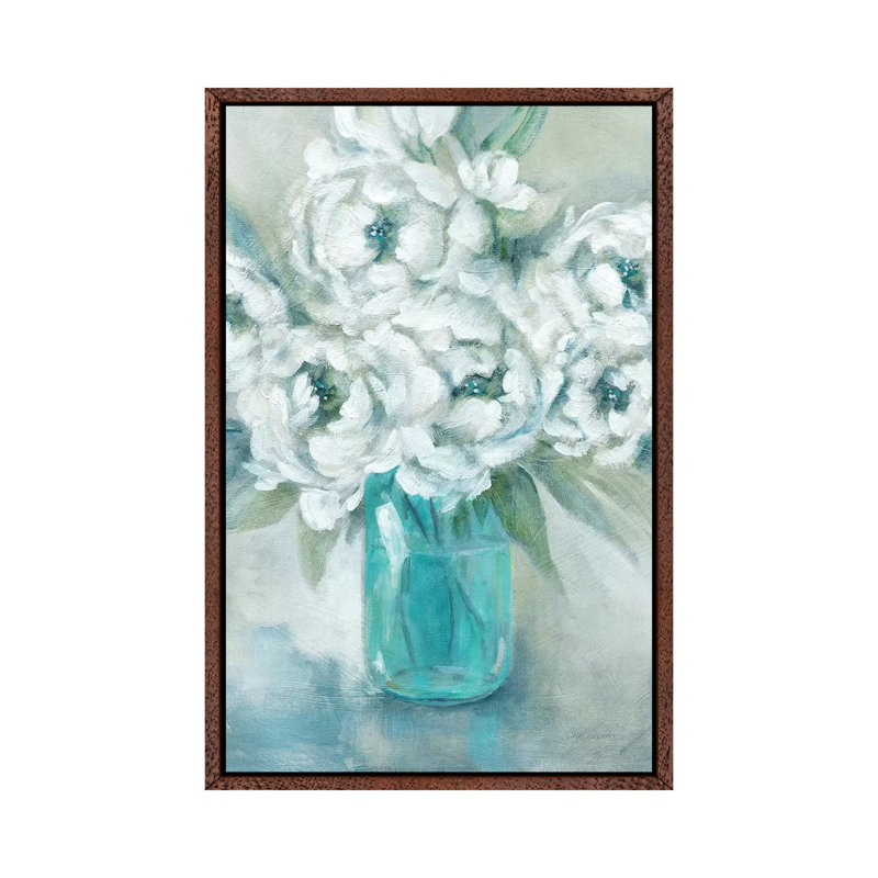 Pure Peonies by Carol Robinson - Painting on Canvas, 152.5 cm H x 101.5 cm W, Classic Brown Wood Framed
