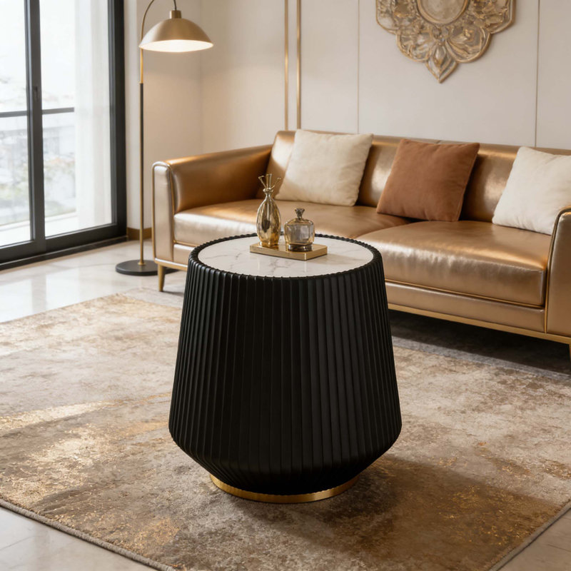 Table basse en cuir fritté clair, H 20,47 po x L 19,68 po x l 19,68 po, Noir