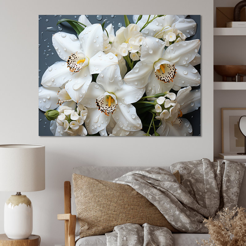 «White Orchids Still Life», reproduction d'art sur toile, Toile tendue, H 16 po x l 32 po