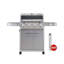 Barbecue à gaz Monument Grills M405K rétro-moderne à 4+1 brûleurs de 52 000 BTU, autoportant, avec fumoir, couvercle vitré Clearview®, brûleur latéral, boutons de commande et panneau de commande à DEL, surface de cuisson de 630 po².-1478988202-1478988203