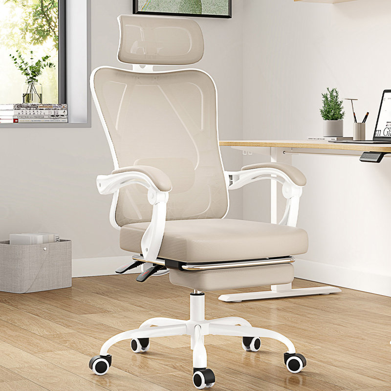 Chaise de bureau ergonomique en filet avec appui-tête réglable, soutien lombaire, repose-pieds et dossier haut inclinable pour la maison ou le bureau.