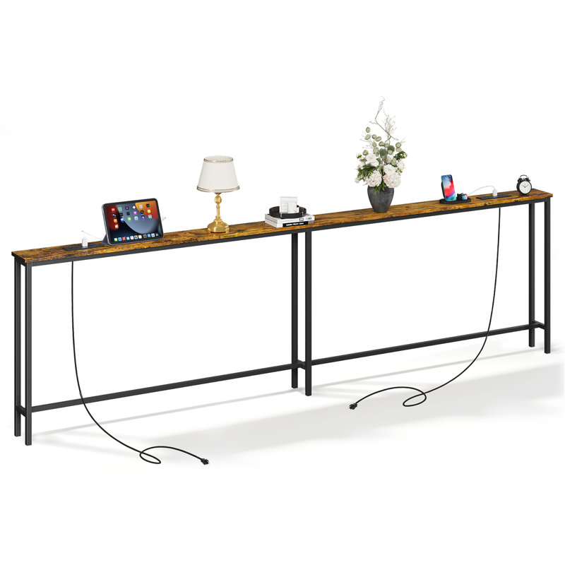 Homlux 102 Inch Sofa Table with 2 Power Outlets , USB-C and USB Ports, 5.9 Inch Narrow Console Table with Storage, Extra-Long, for Entryway Hallway Couch Behind Sofa, Small Spaces, Living Room