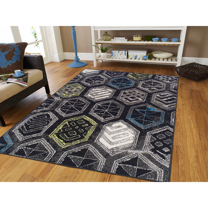 Tapis noir en laine Melbourne, Rectangle 5 pi x 8 pi