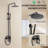 Brushed Gold Wall Mount Pressure Balanced Shower System with High Pressure Rain Shower Head, Handheld Sprayer and Adjustable Slide Bar-133058748
