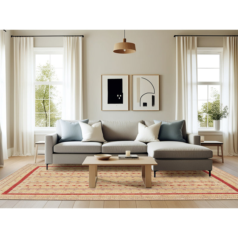 Tapis beige/rouge contemporain, Rectangle 6 pi x 9 pi