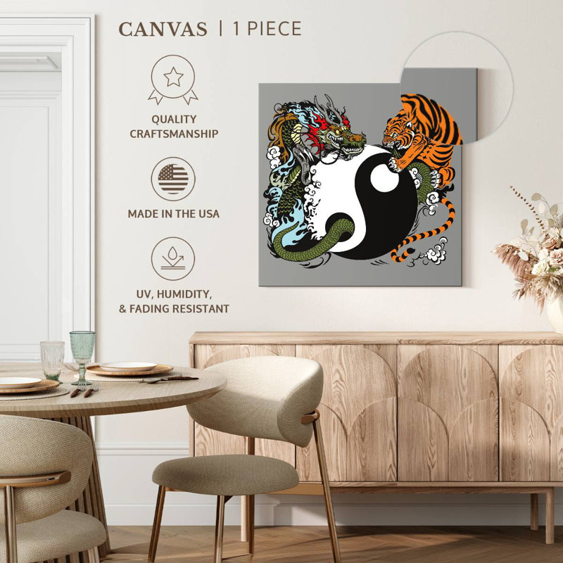 Dragon Adella et tigre Yin Yang, H 16 po x l 16 po