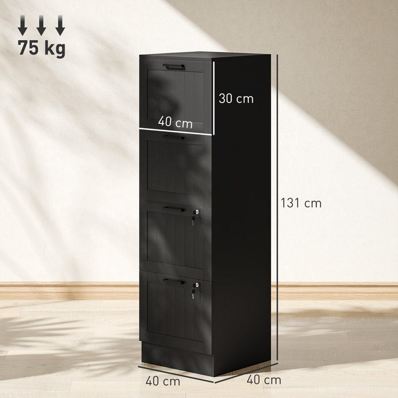 40cm Wide 4 -Drawer File Cabinet, Black, 131cm H x 40cm W x 40cm D