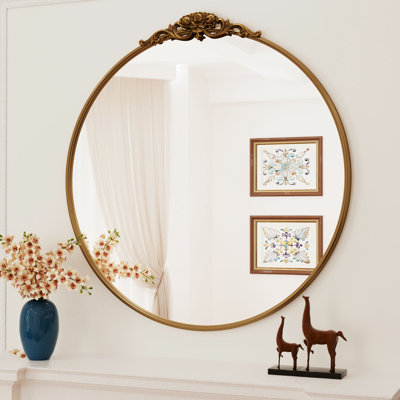 Stourbirdge Vintage Round Wall Mirror, Decorative Accent Mirror with 1.2" Iron Frame for Christmas