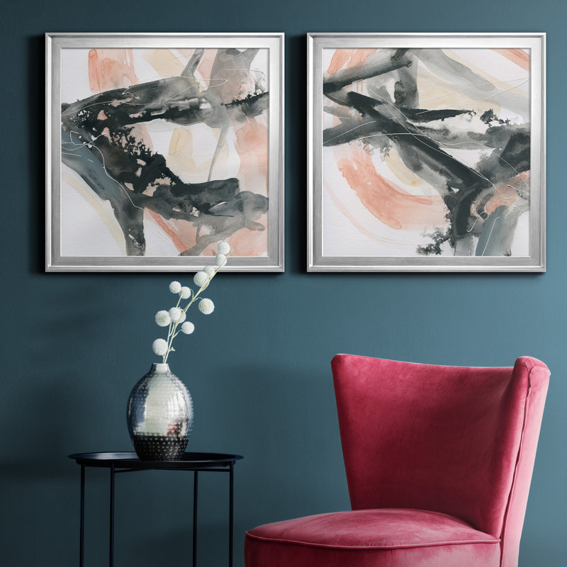 Intersection I - ensemble de 2 peintures sur toile encadrées, H 22,5 po x l 45 po x P 1,5 po, Argent
