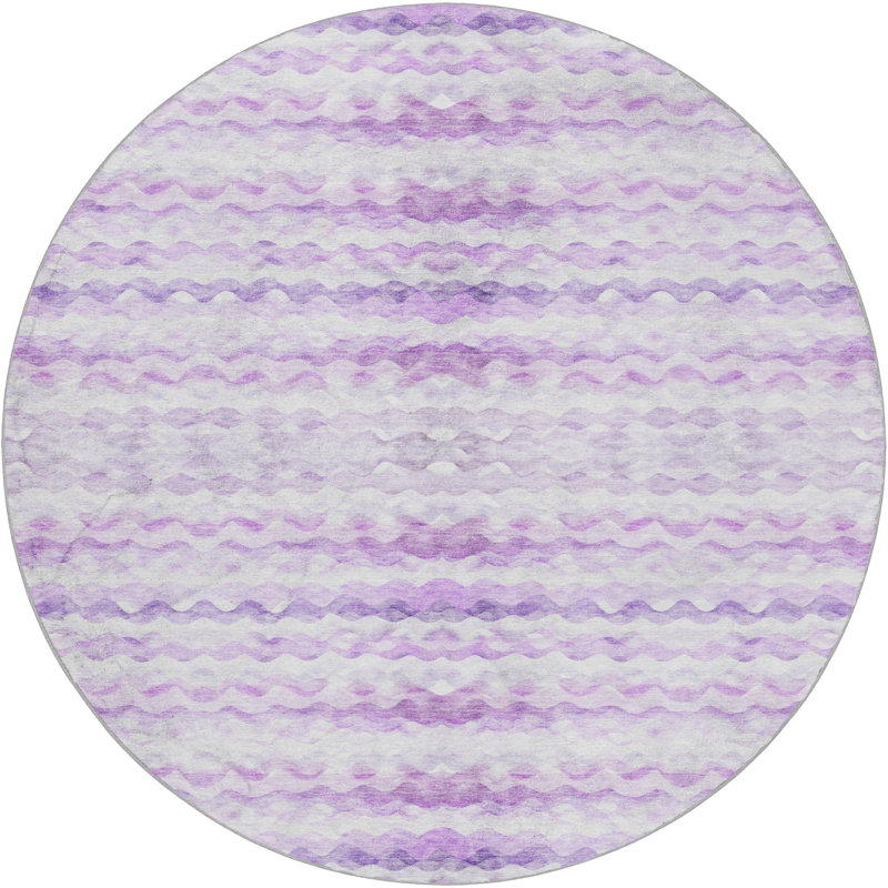 Premium Machine Washable Dream Shag ADS195 Ribbons Rug, 8' Round, Purple