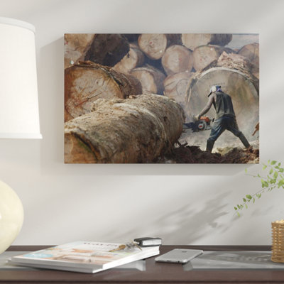 Logger Cutting Tree Trunk, Cameroon - Single Picture Frame Photograph on Framed Canvas