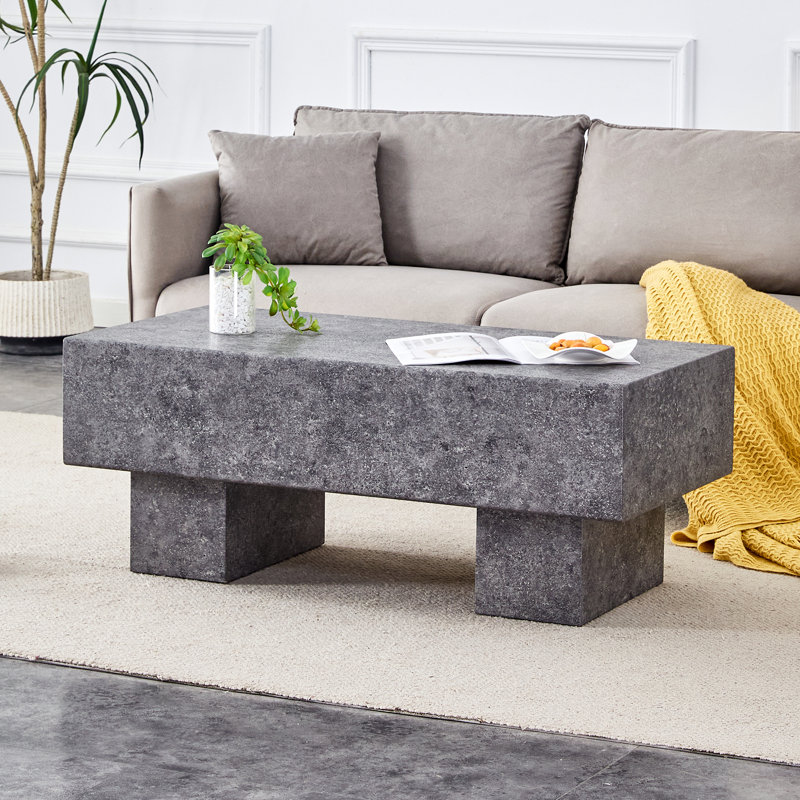 Table basse moderne moderne en bois texturé gris de 43,3 po x 21,6 po x 17,2 po, design simple et pratique pour le salon ou l’appartement