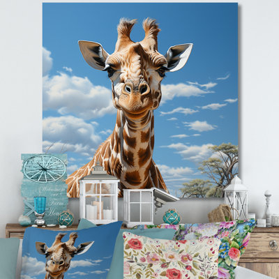 Girafe brune rêveuse à long cou sur toile