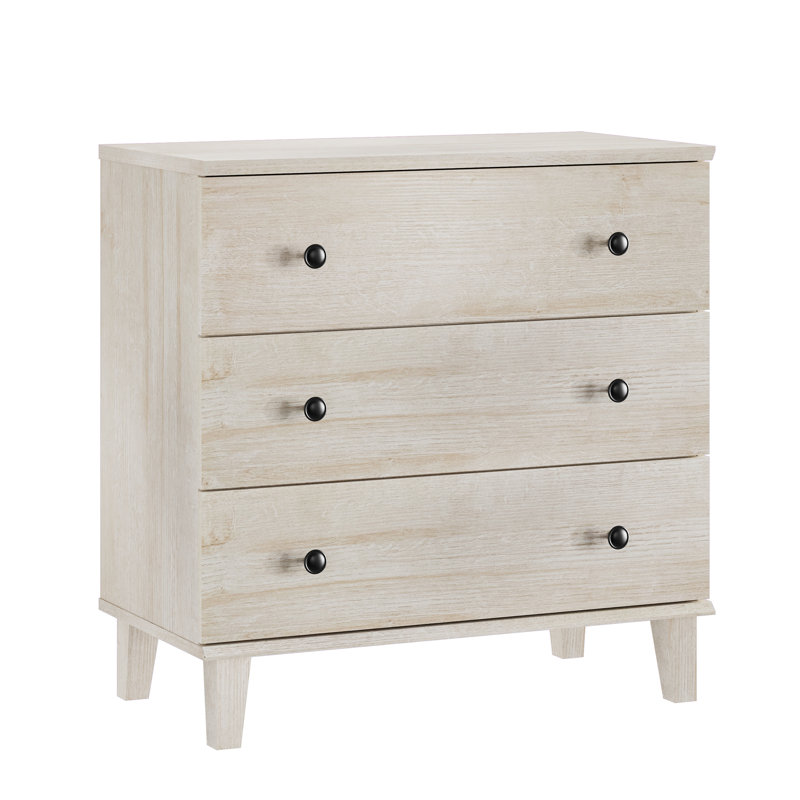 3 Drawers Dresser, 31.4" W Wooden Chest Of Drawes With 4 Solid Wood Legs, Closet Storage Organizer For Bedroom, Living Room, Beige Oak