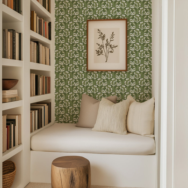 Thorn & Blossom - Wallpaper, Garden Green, Premium Paper