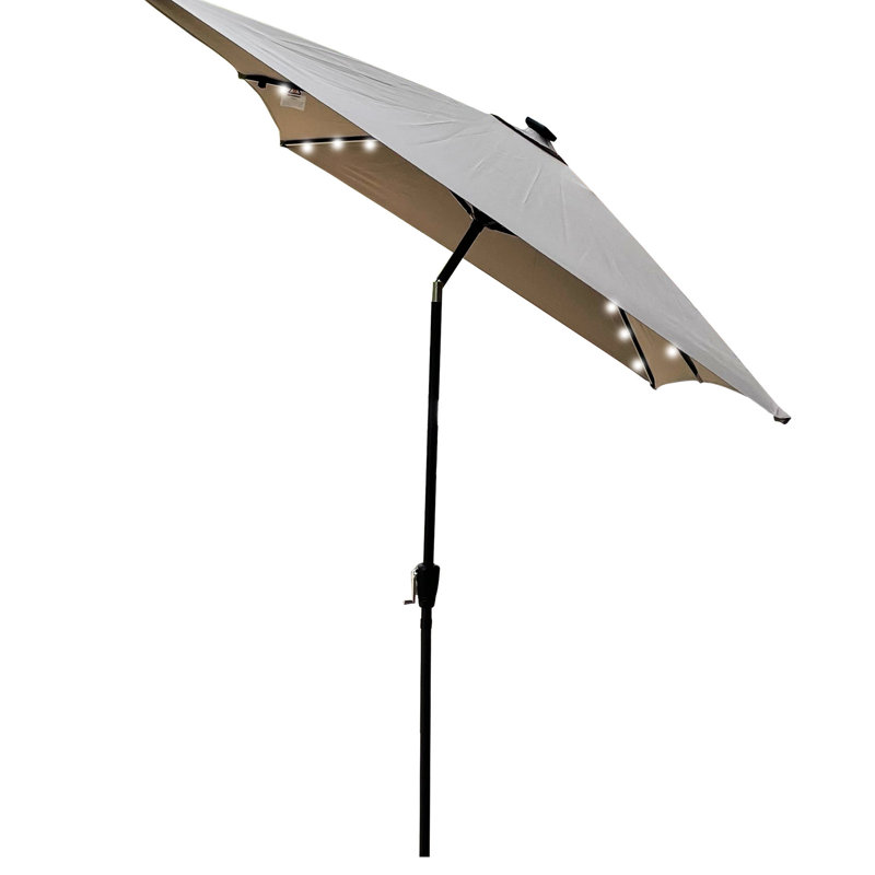 Parasol rectangulaire rectangulaire 10 pi x 6,5 pi Auvent avec 40 et plus Upf. 26 lumières DEL durables. Manivelle et bouton-poussoir. Poteau en acier noir. Convient à la piscine. Parasol moyen gris 10 pi x 6,5 pi. Fade