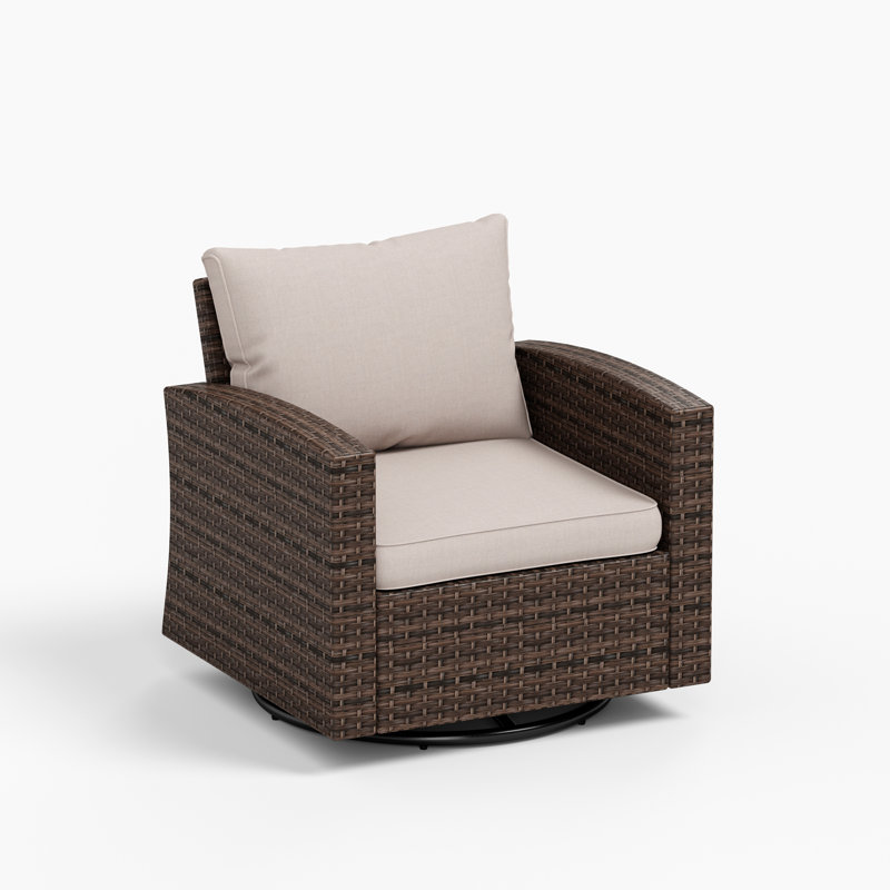Outdoor Rattan Swivel Patio Chair with Cushions, Beige