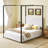 Queen Size Upholstery Canopy Platform Bed with Headboard and Metal Frame, White-681049978-682442083