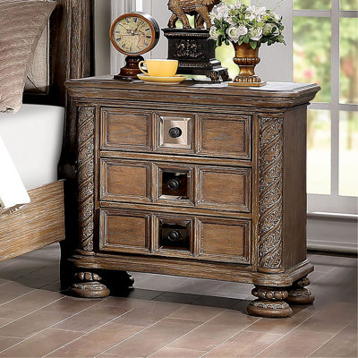 Table de chevet transitionnelle rustique en bois naturel 1pc