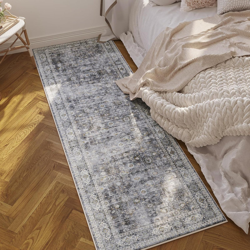 Tapis de cuisine floraux lavables, Runner 2'6" x 8', Gris