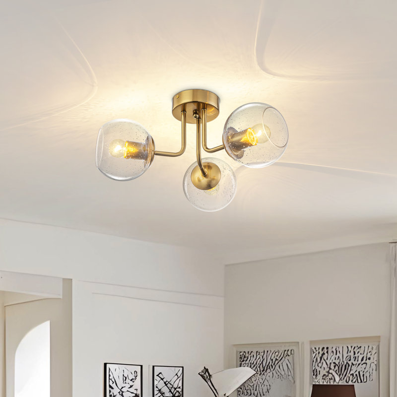 Plafonnier semi-encastré 3 lumières Spoutnik, Doré