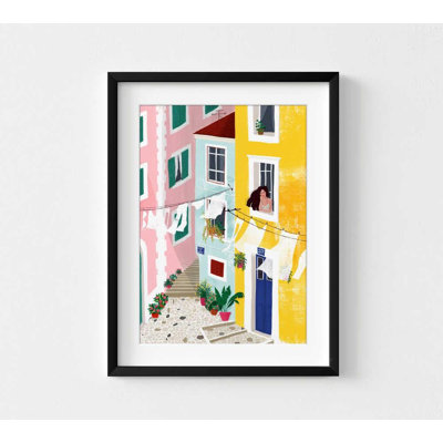 «Morning in Lisbon - Colorful Street Scene», reproduction d'art