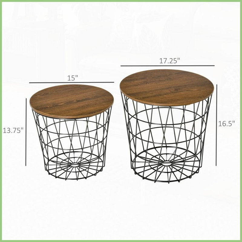 Ensemble de tables basses gigognes 2 pièces à grain de bois et amp; Métal, facile à nettoyer pour le salon / la chambre à coucher
