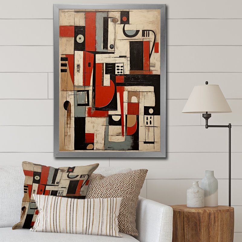 One More Voice Vintage Abstract - Reproduction d'art géométrique moderne, Cadre simple argenté, H 32 po x l 24 po x P 1 po