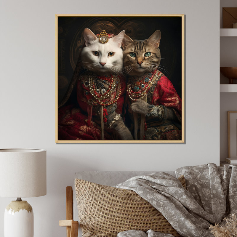 Chats en mode rétro I - Imprimé, H 24 po x l 24 po x P 1 po, Cadre naturel flottant