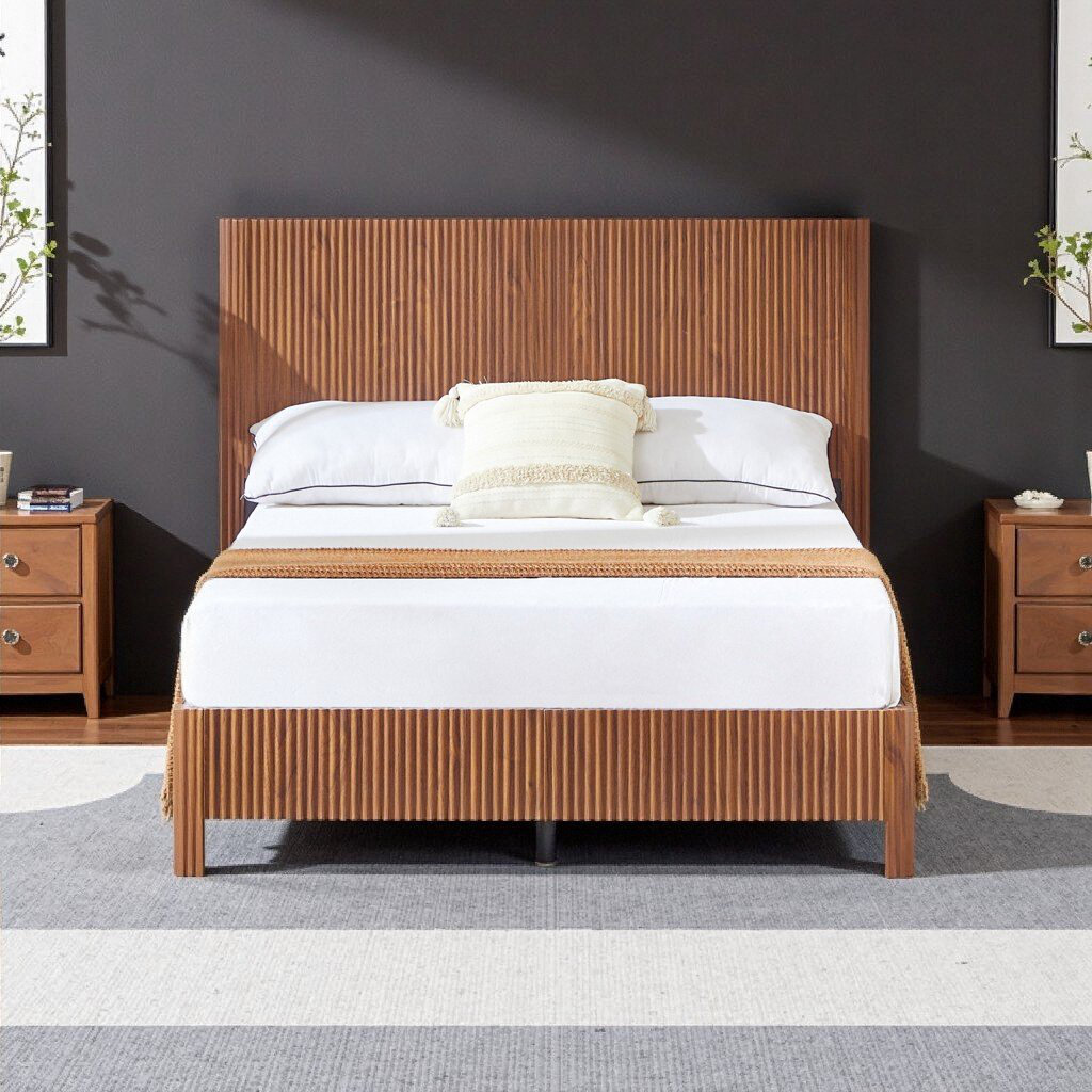 Red Barrel Studio Full Size Bed Frame with Wood Corrugated Accents and ...