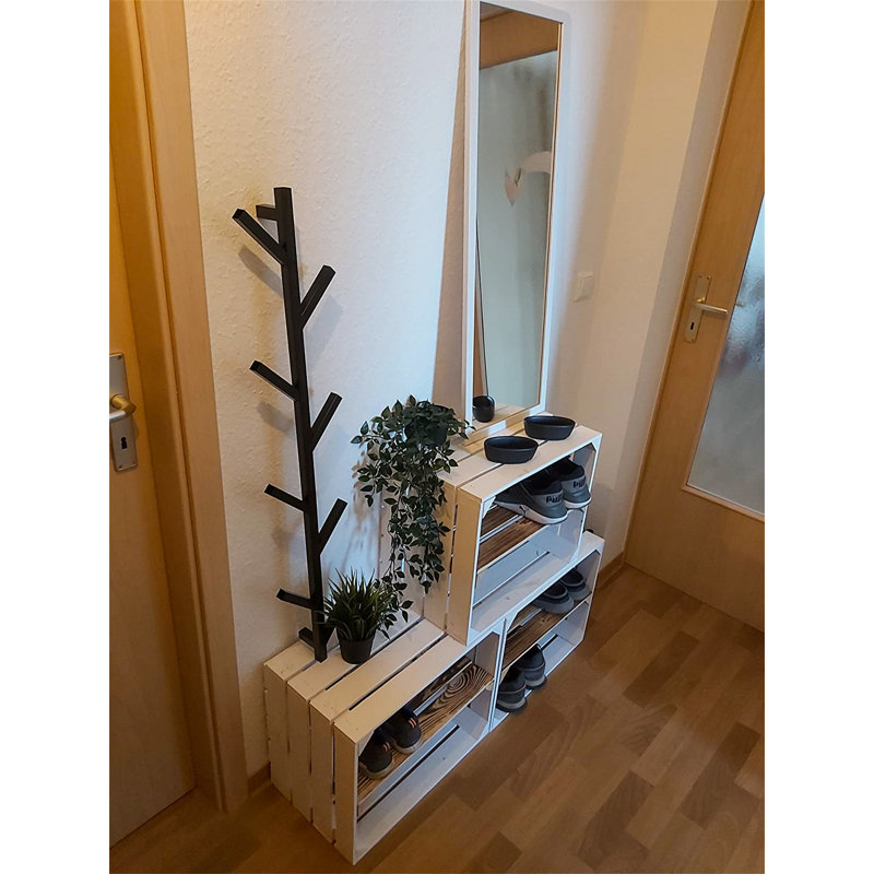 4 Pair Stackable Solid Wood Shoe Rack, White/Brown