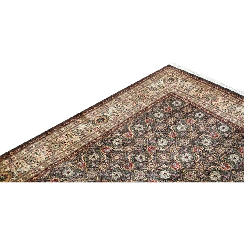 Tapis brun / beige / ivoire en laine noué à la main de conception unique 5 pi 9 po x 8 pi 9 po