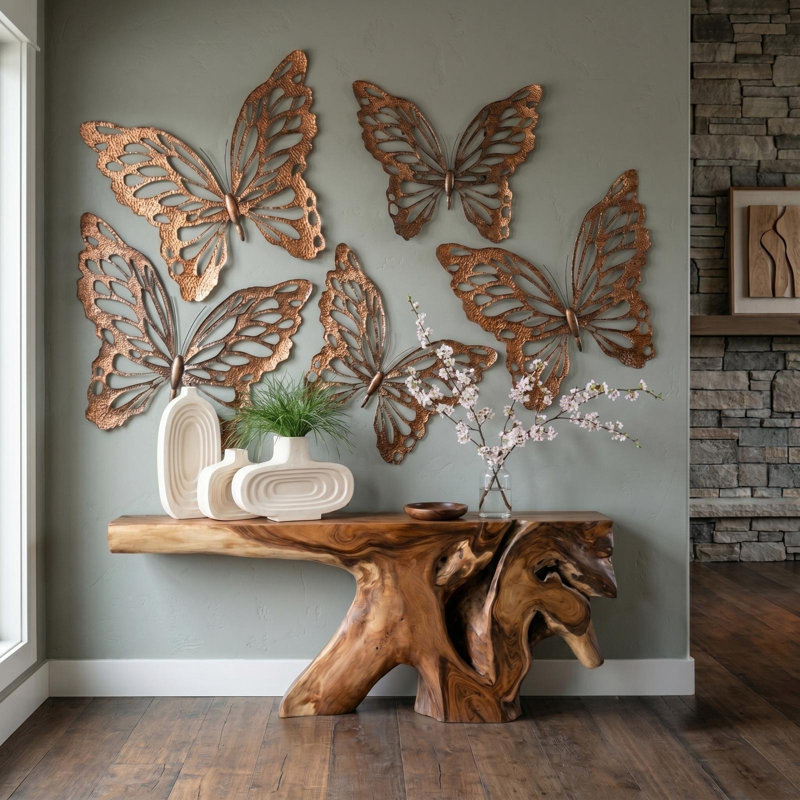 Butterfly Wall Art, Copper/Black, Metal, 30" H x 39" W x 1" D
