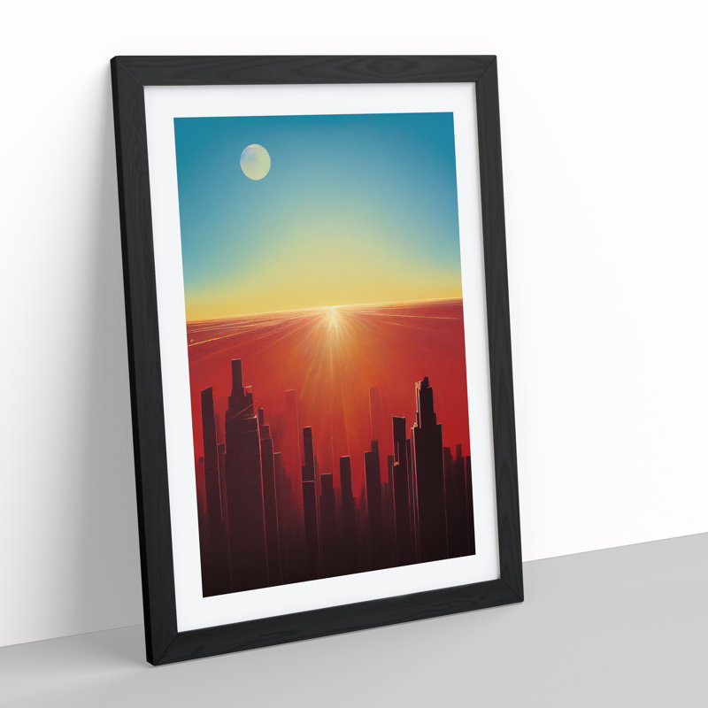 Beauteous City Skyline Abstract - Wall Art, 48cm H x 36cm W, Black Framed Paper, White