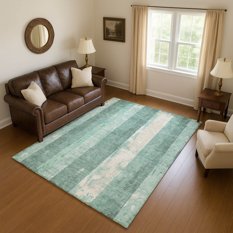 Tapis à rayures de qualité supérieure lavable à la machine Mehara AMF1689, Rectangle 10 pi x 14 pi