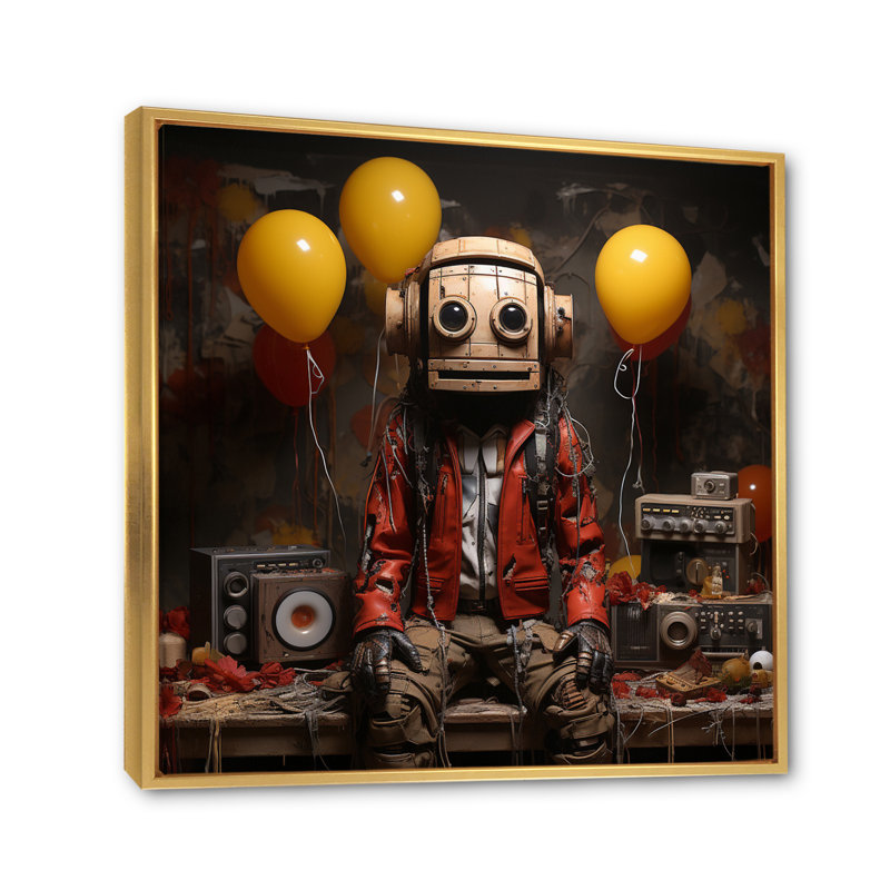 Humain robot sur toile, H 36 po x l 36 po x P 1,5 po, Cadre flottant doré