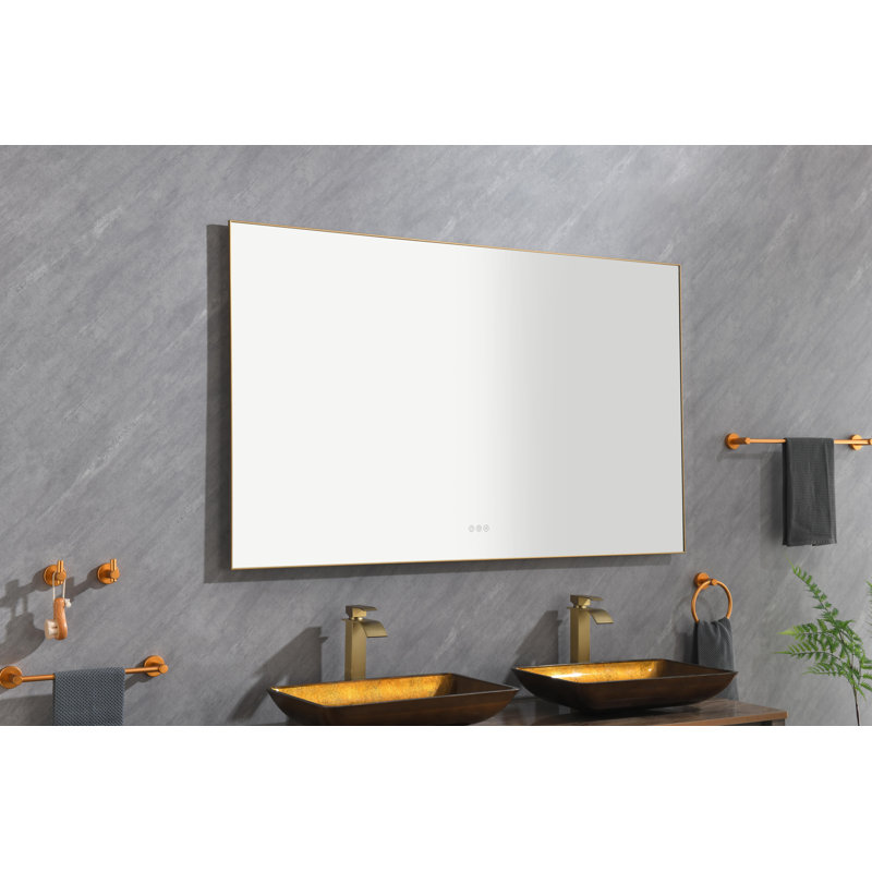 LED Mirror Bathroom Vanity Mirror With Back Light, Wall Mount Anti-Fog Memory Large Adjustable Vanity Mirror, Gold, 60" x 36"