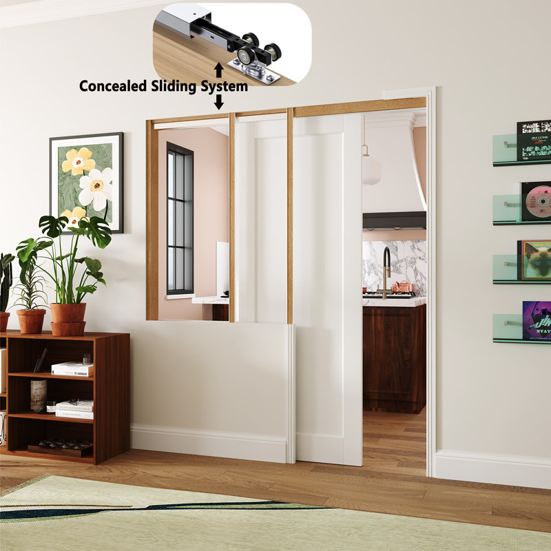 Porte française coulissante à panneau coulissant à panneau blanc en MDF avec ensemble de quincaillerie, 24 po x 80 po