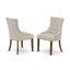 Ensemble de salle à manger 3 pièces pour petits espaces comprenant une table de salle à manger ronde avec Dropleaf et 2 chaises rembourrées en tissu de lin, acajou-1184498237-1184498236