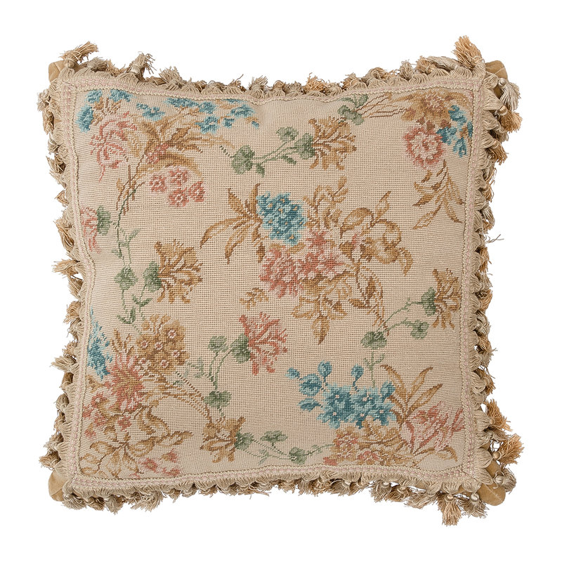 Blue Antique Floral Needlepoint Pillow