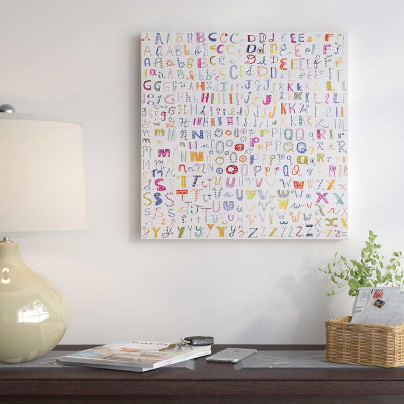 Alphabétique par Sara Franklin - Impression sur toile tendue sur châssis, H 18 po x l 18 po x P 1,5 po, Toile avec cadre noir