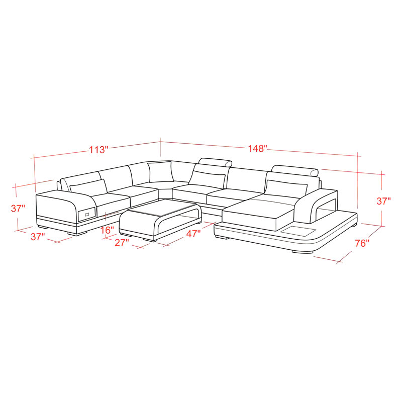 Canapé modulaire en cuir Ariyani, Face à la gauche, Beige / brun foncé