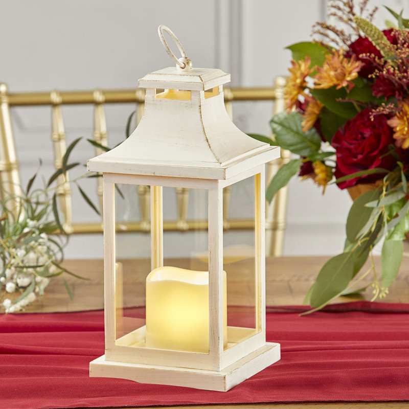 Lanterne de table avec bougie incluse, Blanc