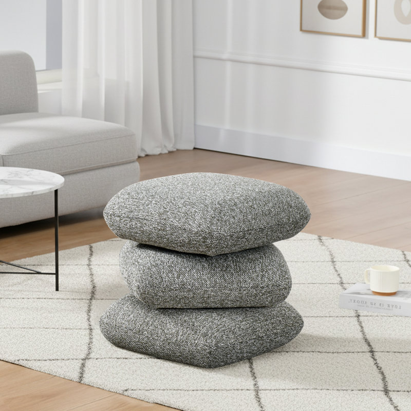 Square Linen Swivel Ottoman Footstool with Stacked Cushion Design for Living Room, Green