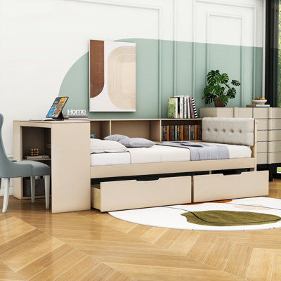 Peeples Daybed with Built-In Storage Shelves and Drawers, and USB ports by Lark Manor