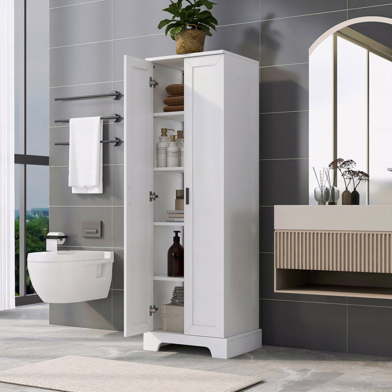 Armoire de rangement avec 2 portes pour salle de bain, bureau, tablettes réglables, panneau de fibres à densité moyenne
