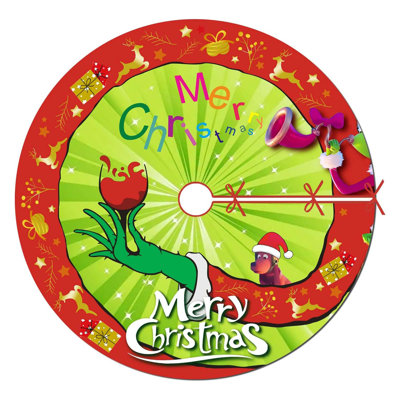 36" Red And Green Christmas Tree Skirt, Soft Plush Holiday Mat For Indoor Xmas Celebration, Farmhouse Style