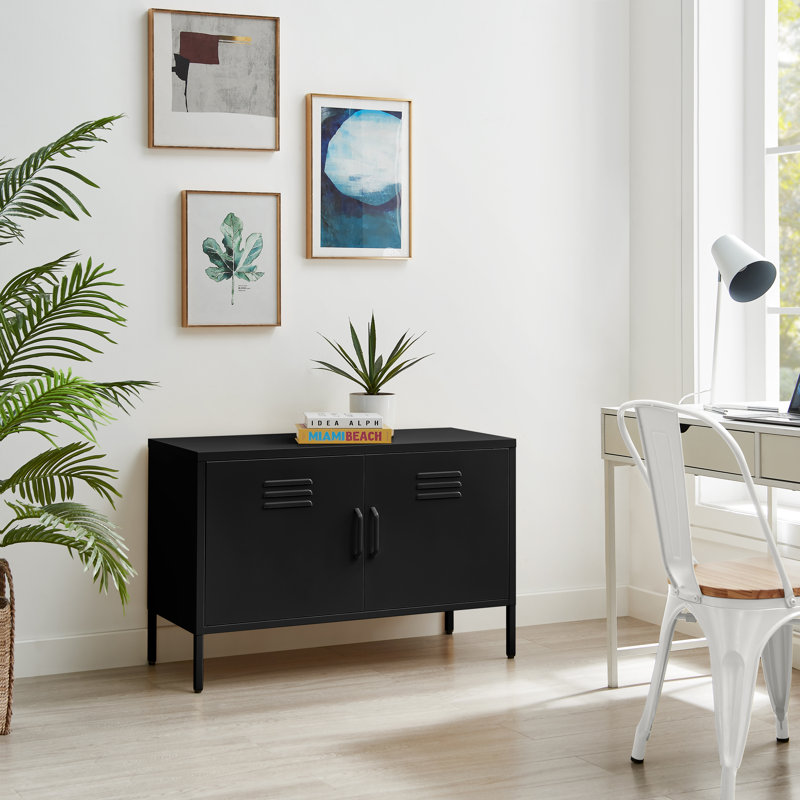 Anouck Metal Two Door Locker Style Sideboard - Bold Colour Modern Industrial Style, Black