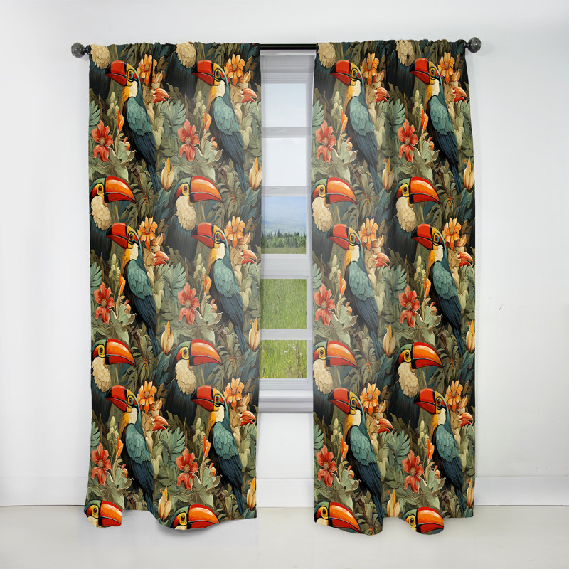 Tapisserie Toucan - motif tropical I - rideau en velours tropical - obscurcissant - 1 panneau, L 52 po x L 108 po