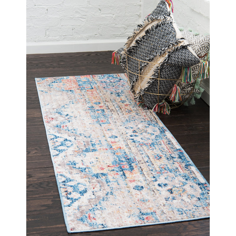 Tapis bleu Leanora, Tapis de couloir 2 pi 2 po x 6 pi 1 po